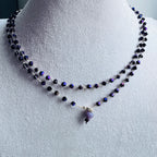 kaklo papuošalas iš violetinių stiklo kristalų galima nešioti kaip aprankę