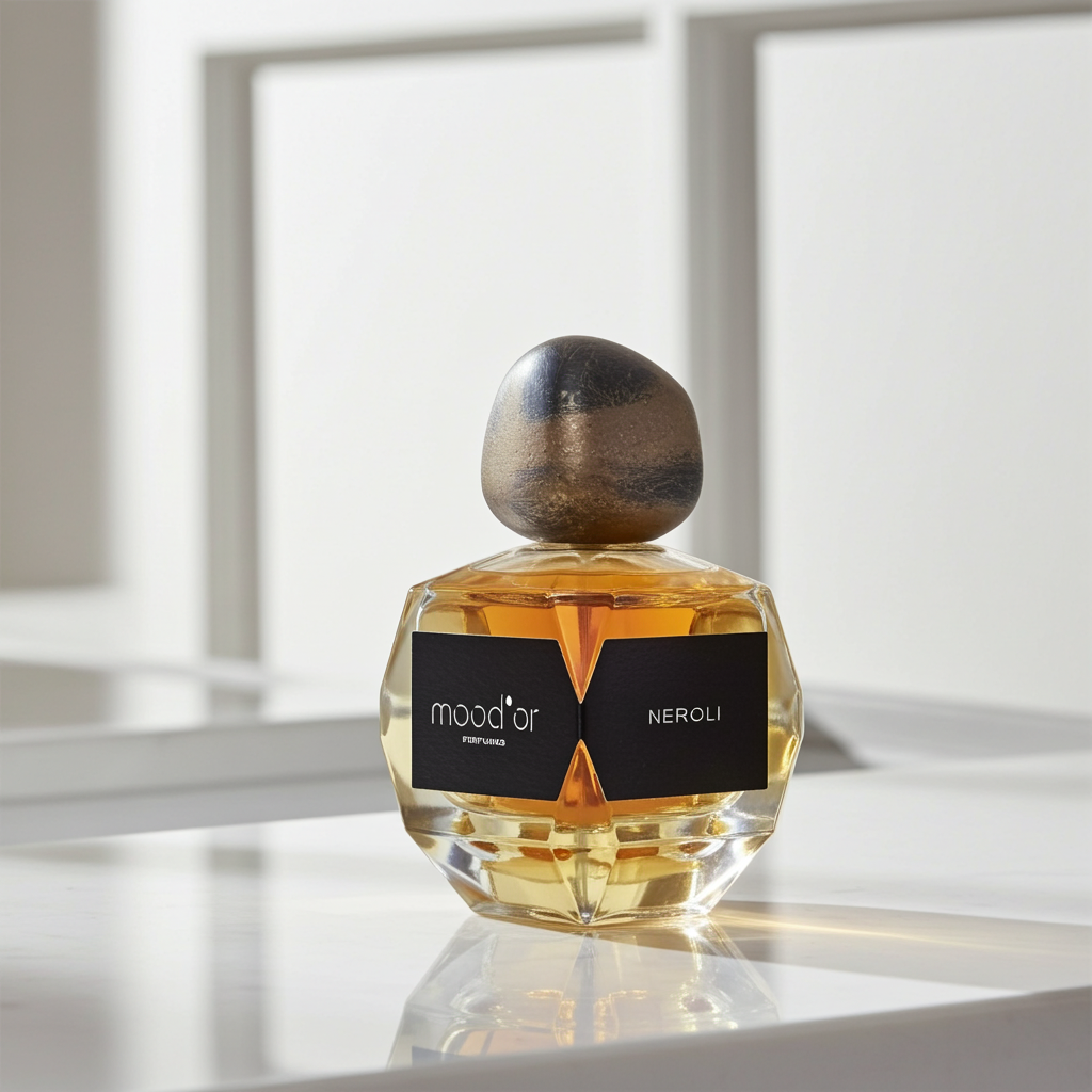 kvepalų buteliukas su užrašu mood'or perfumes neroli