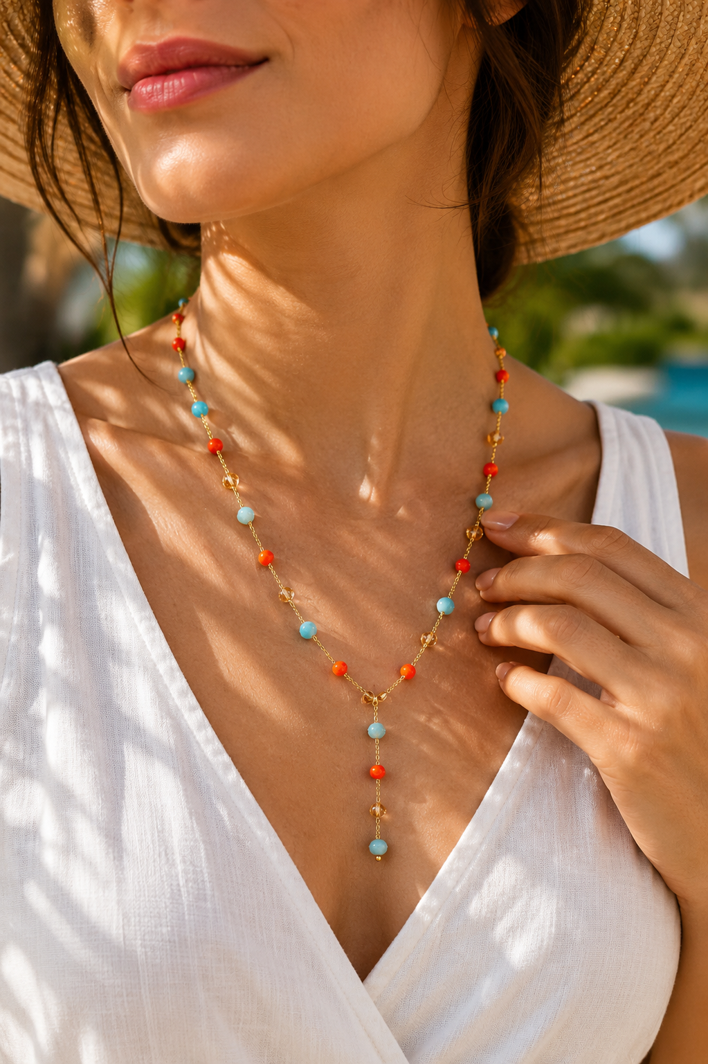 Crochet necklace with black beads